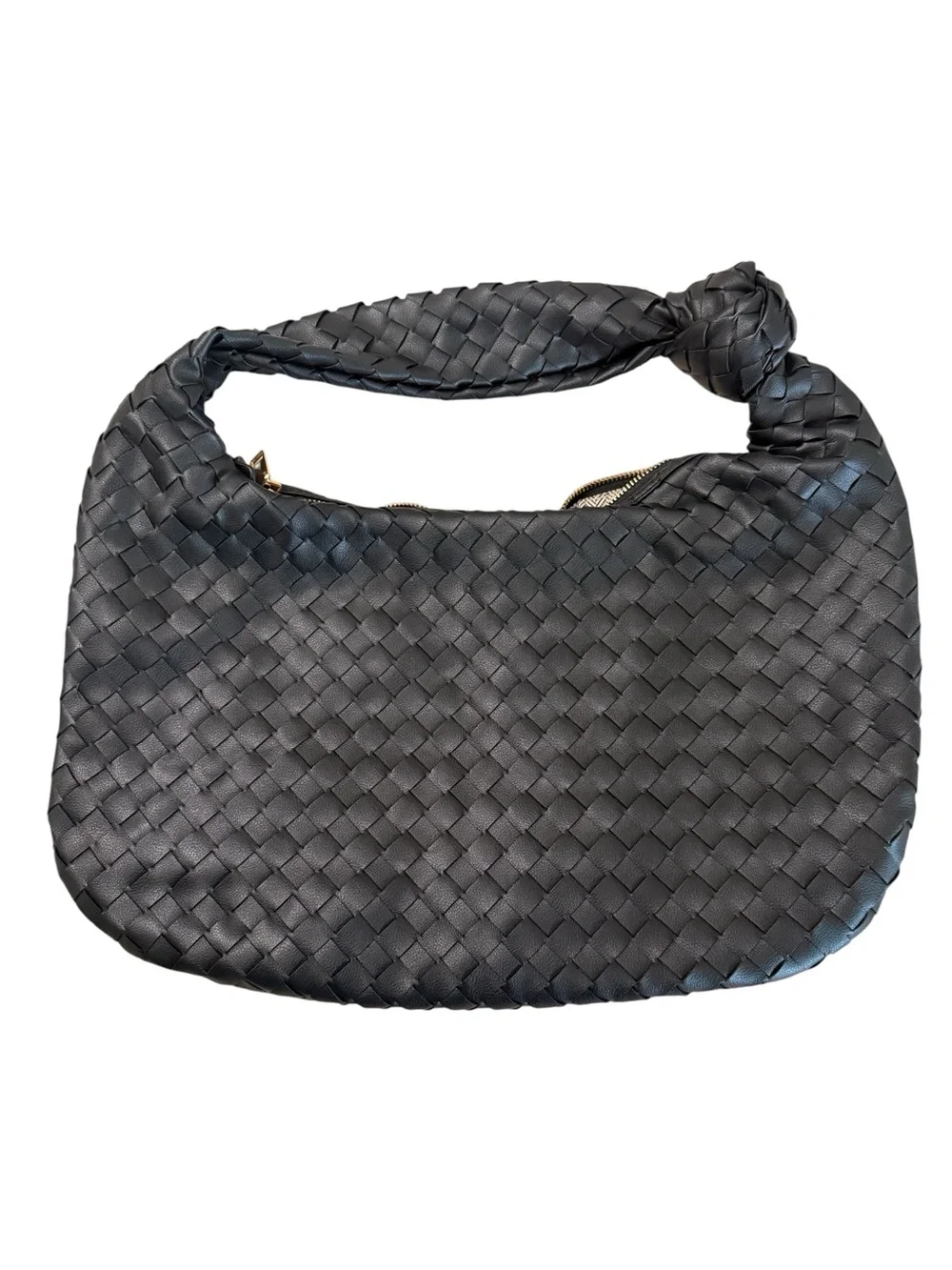 Woven Knot-Handle Shoulder Bag -‎ Black